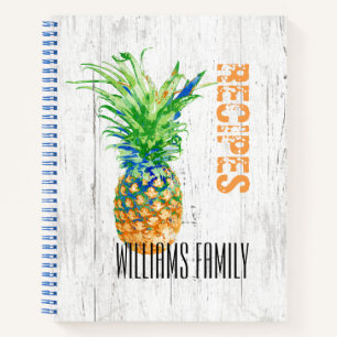 Tropische Ananas Rustikale Monogramm-Rezept Notizbuch