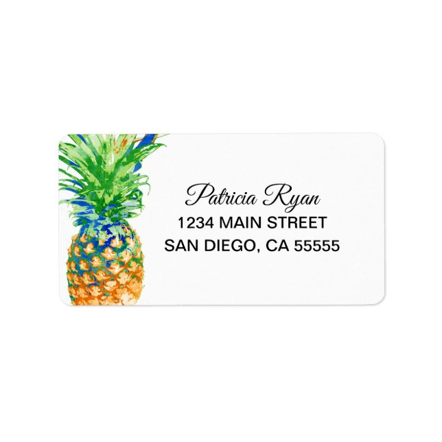 Tropische Ananas-schwarze Script-Typografie-Adress Adressaufkleber (Vorne)