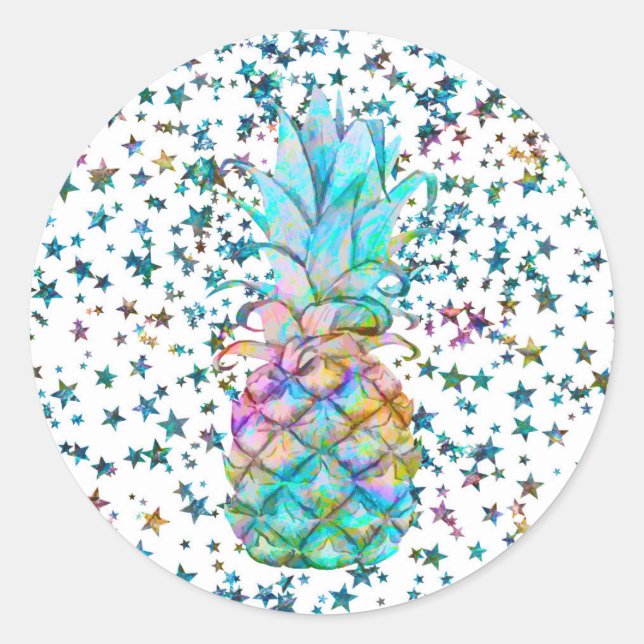 Tropische Ananas Stars Farbschlauch Luau Party Runder Aufkleber (Vorderseite)
