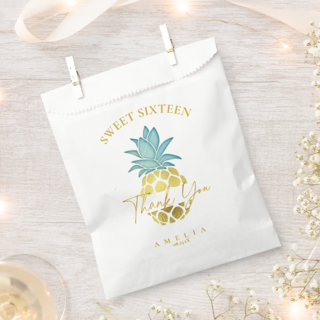 Tropische Ananas Sweet 16 Danke, ID922 Geschenktütchen (Ausgeschnitten)
