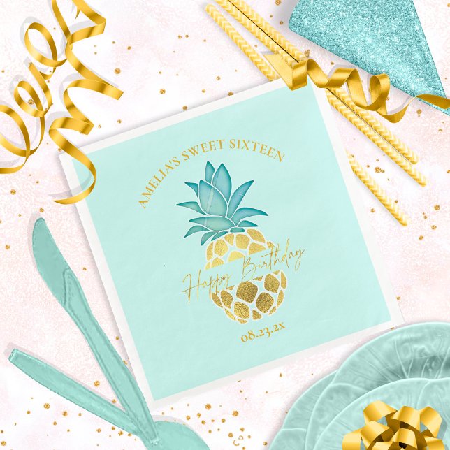 Tropische Ananas Sweet 16 Happy Birthday ID922 Serviette (Von Creator hochgeladen)