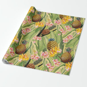 Tropische Ananas und Blume Blätter Dschungel Geschenkpapier