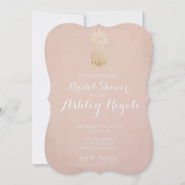 Tropische Ananas und Blush Pink Bridal Einladung (Vorderseite)