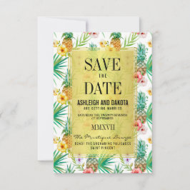 Tropische Ananas und Hibiskus Save the Date