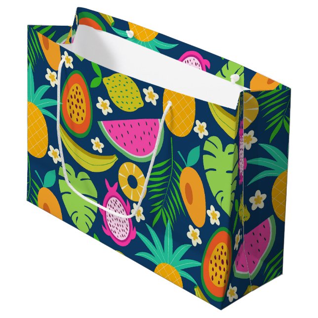 Tropische Ananas Wassermelone Banana Früchte Große Geschenktüte (Vorderseite Schrägansicht)