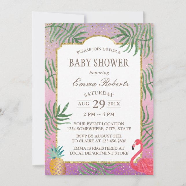 Tropische Ananas Watercolor Beach Baby Dusche Einladung (Vorderseite)