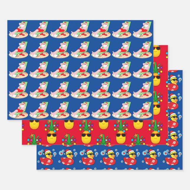 Tropische Ananas, Weihnachtsmann und Gummiduckie Geschenkpapier Set (Set)