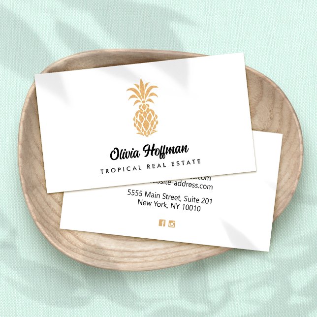 Tropische Ananas - White and Gold-Visitenkarte Visitenkarte (Von Creator hochgeladen)