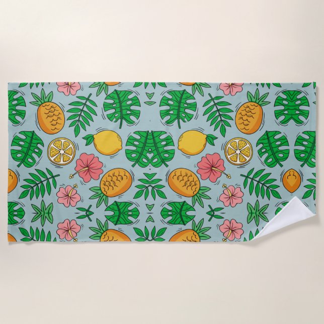 tropische Ananas-Zitrone und rosa Blume Strandtuch (Vorderseite)
