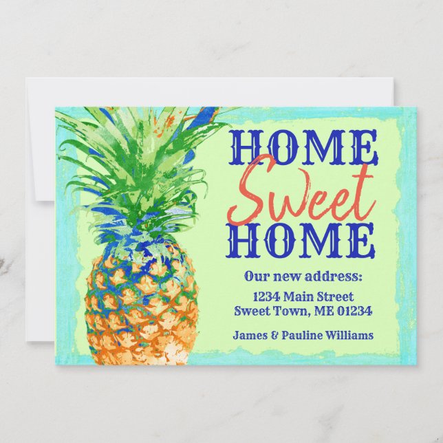 Tropische Ananas Zuhause Sweet Zuhause Moving Ankündigung (Vorderseite)