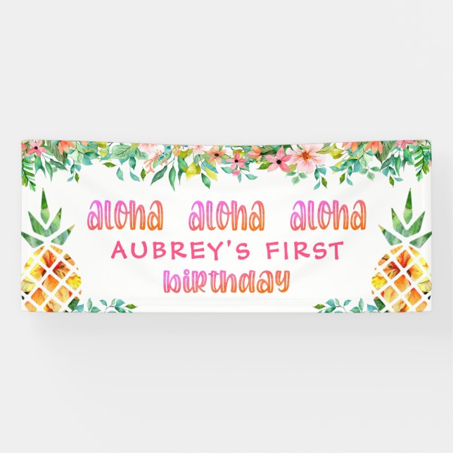 Tropische Ananas zum ersten Geburtstag Banner (Horizontal)