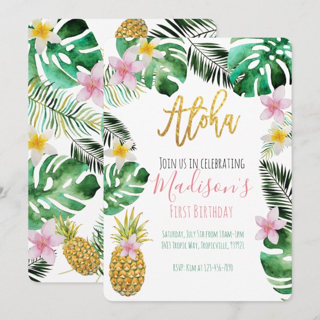 Tropische Ananas zum Geburtstag Einladung (Vorne/Hinten)