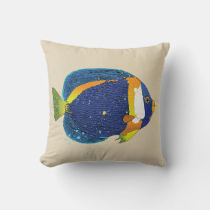Tropische Angelfischillustration Bright Blue Yello Kissen