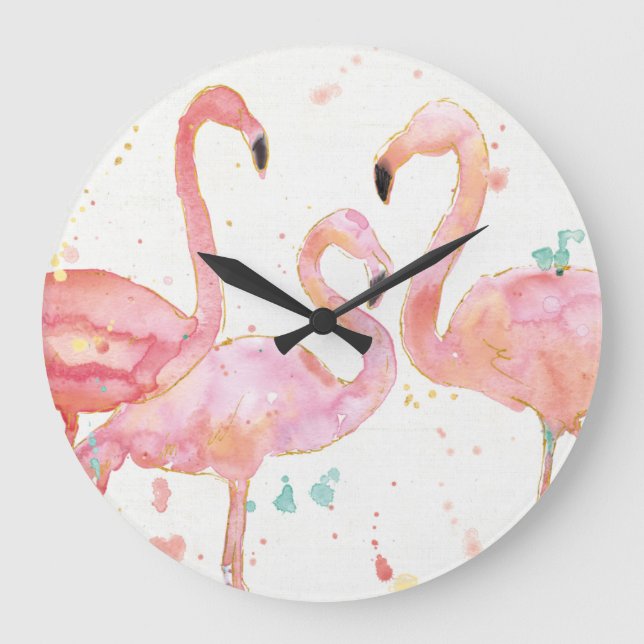 Tropische | Ansammlung der Flamingos Große Wanduhr (Vorderseite)