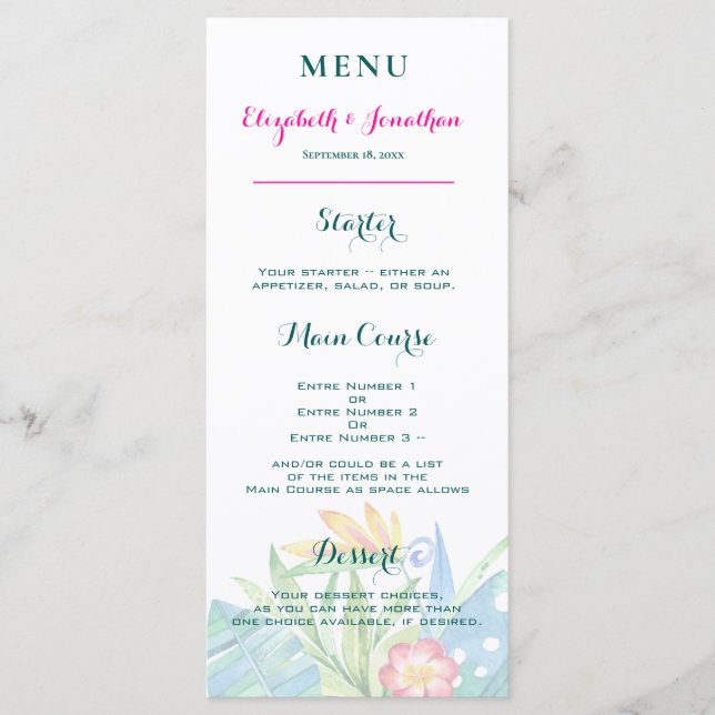 Tropische Aquamarine Berry Pink Zickzack Hochzeit Programm (Vorderseite)