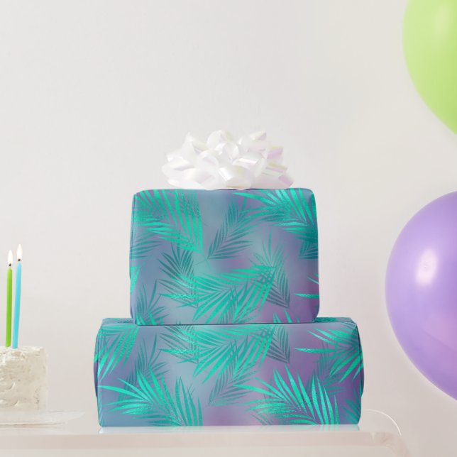 Tropische Aquamarine Blätter Graphic Geschenkpapier (Partygeschenke)