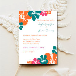 Tropische Aquamarine Orange Pink Hibiskus Hochzeit Einladung
