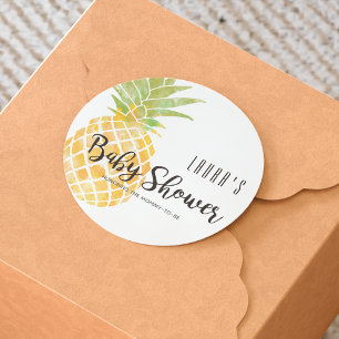 Tropische Aquarell-Ananas-Schablonen-Babyparty Runder Aufkleber