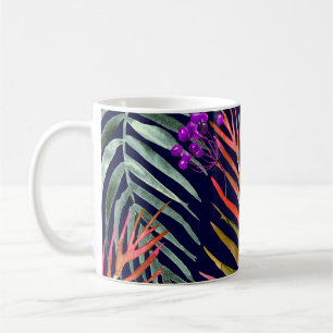 Tropische Aquarell-Blätter, abstrakter Splash. Kaffeetasse