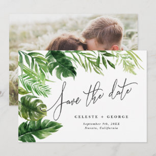 Tropische Aquarell-Blattpflanzen-Foto Save The Date