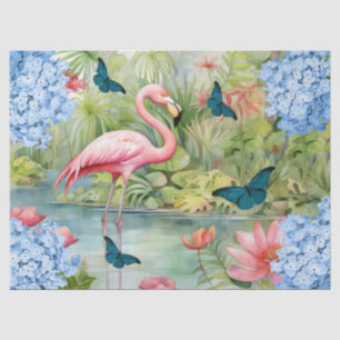 Tropische Aquarell-Blumen Flamingo & Schmetterling Seidenpapier