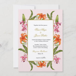 Tropische Aquarell-Blumen-Hochzeit in Rosa Einladung