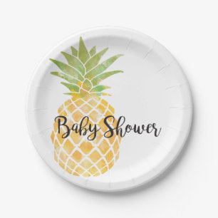 Tropische Aquarell-Gelb-Ananas-Babyparty Pappteller