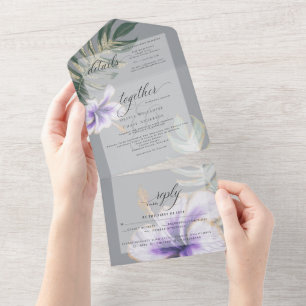 Tropische Aquarell-Hibiskus-Blumenhochzeit All In One Einladung