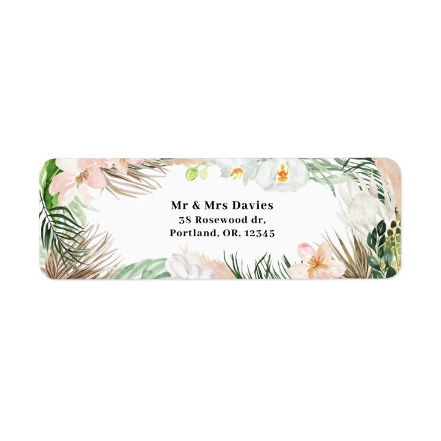 Tropische Aquarellblumen-Adressetikett Dusche (Vorne)
