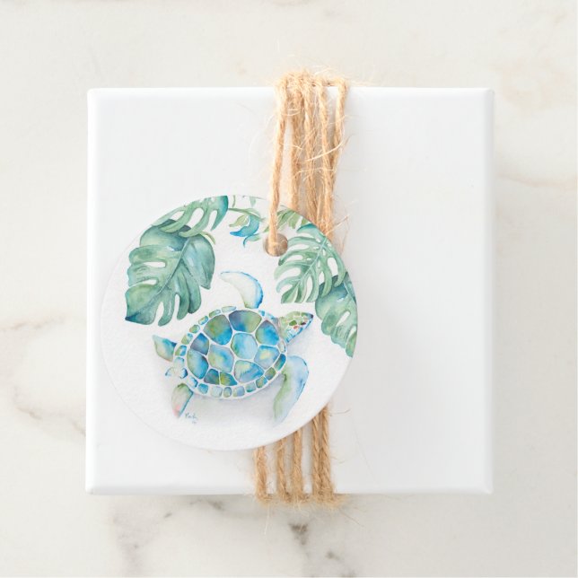 Tropische Aquarellenschildkröten-Liebesmarken Geschenkanhänger (Beispiel)
