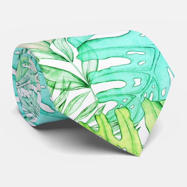 Tropische Aquarellfarbe Pastel Monstera Krawatte (Gerollt)
