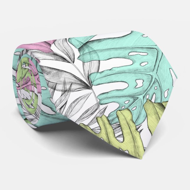 Tropische Aquarellfarbe Pastel Monstera Krawatte (Gerollt)