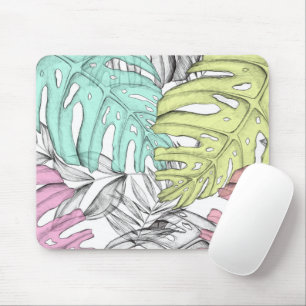 Tropische Aquarellfarbe Pastel Monstera Mousepad