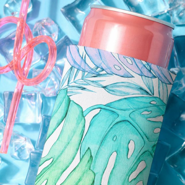 Tropische Aquarellfarbe Pastel Monstera Selters Dosenkühler (Von Creator hochgeladen)