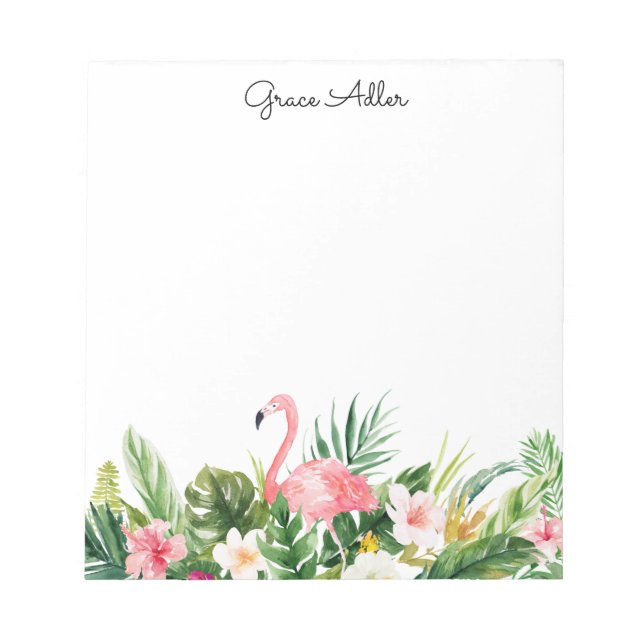 Tropische Aquarellfarben-Blume mit Flamingo Notepa Notizblock (Vorderseite)