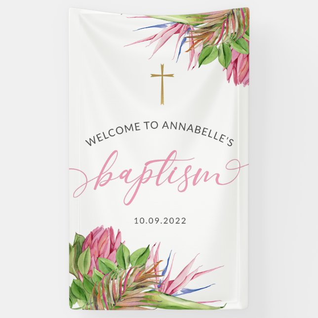 Tropische Aquarelltaufe willkommen Banner (Vertikal)
