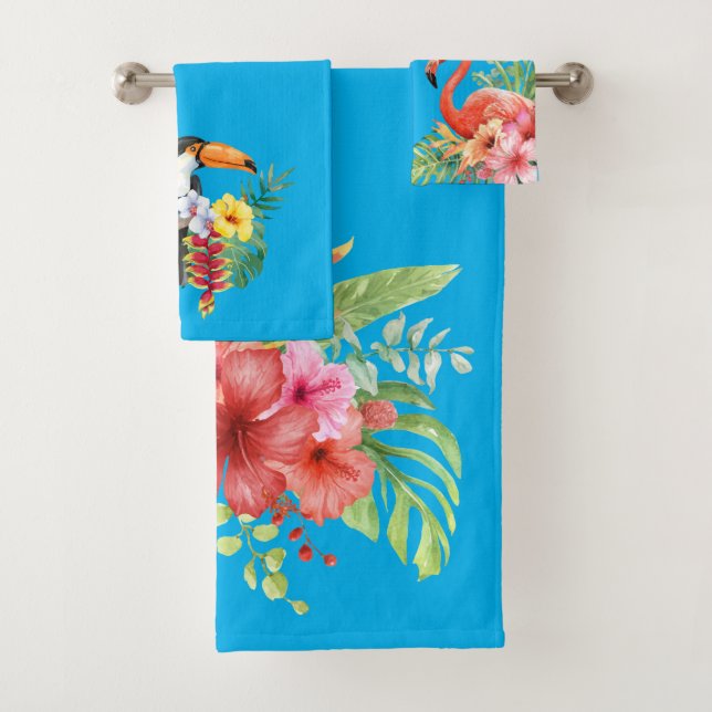 Tropische Aquarellvögel und Blume Badhandtuch Set (Insitu)