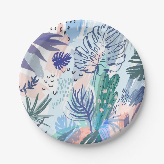Tropische Art-Blumenmuster Pappteller (Vorderseite)