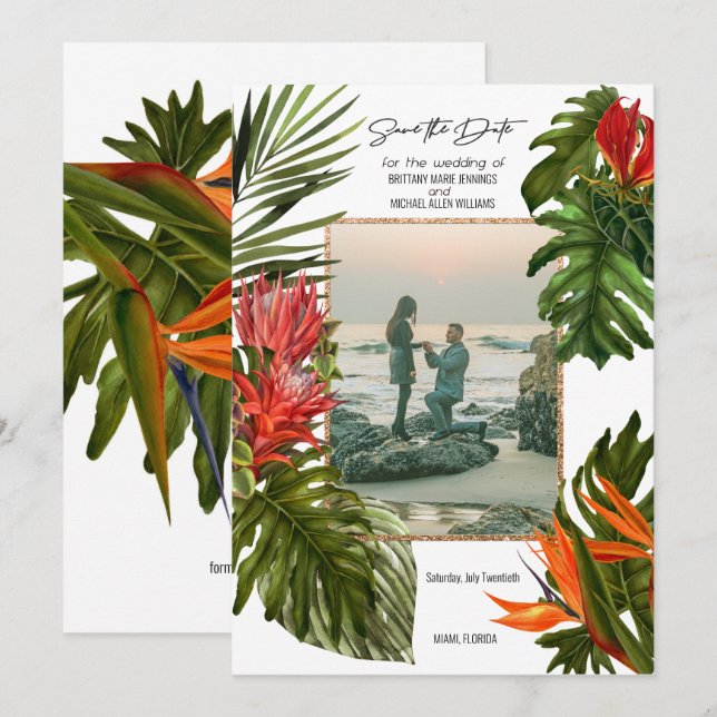 Tropische Atemluft Botanisches Foto Save the Date Einladung (Vorne/Hinten)