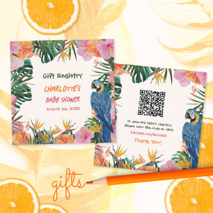 Tropische Babydusche QR Code Geschenkregister Begleitkarte
