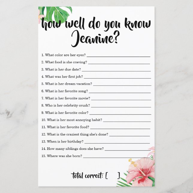 Tropische Babydusche, wie gut Sie Mama kennen (Vorderseite)
