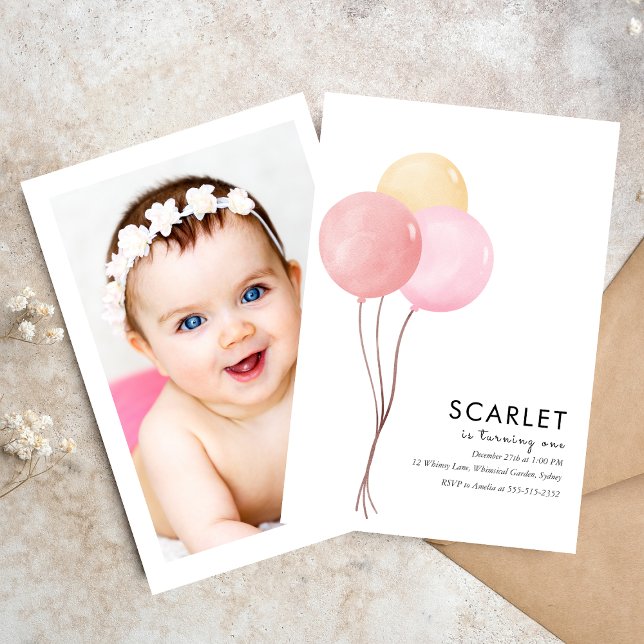 Tropische Ballons, einfach erster Geburtstag Einladung (Von Creator hochgeladen)