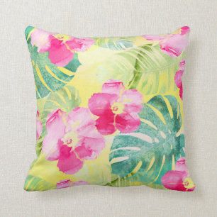Tropische Bananen-Blätter und Hibiskus-Blume Kissen