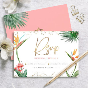 Tropische Bat Mitzvah Gold Schrift Floral Wasserfa RSVP Karte