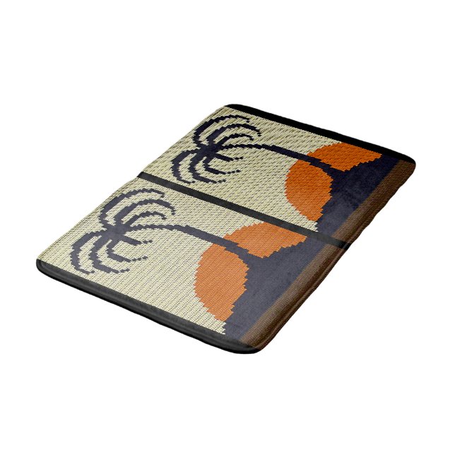 Tropische Bäume Orangefarbene Kunsthandwerk-Croche Badematte (Schrägansicht)