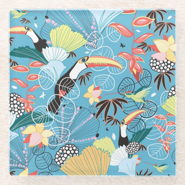 Tropische Beschaffenheit mit Toucans und Kolibris Glasuntersetzer (Vorderseite)