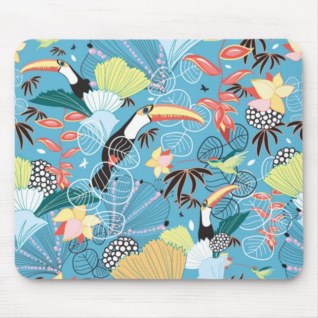 Tropische Beschaffenheit mit Toucans und Kolibris Mousepad (Vorne)