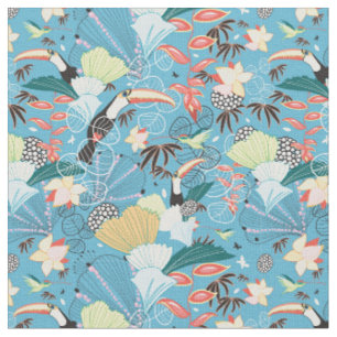 Tropische Beschaffenheit mit Toucans und Kolibris Stoff