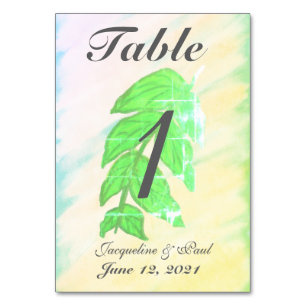 Tropische Blatt-Aquarell-Hochzeitstisch-Nr.-Karten Tischnummer