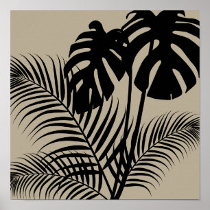 Tropische Blätter 1 Schwarz auf Tan Moderne Kunst Poster